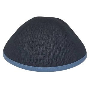 Picture of iKippah Black Linen with Blue Gray Leather Rim Size 5